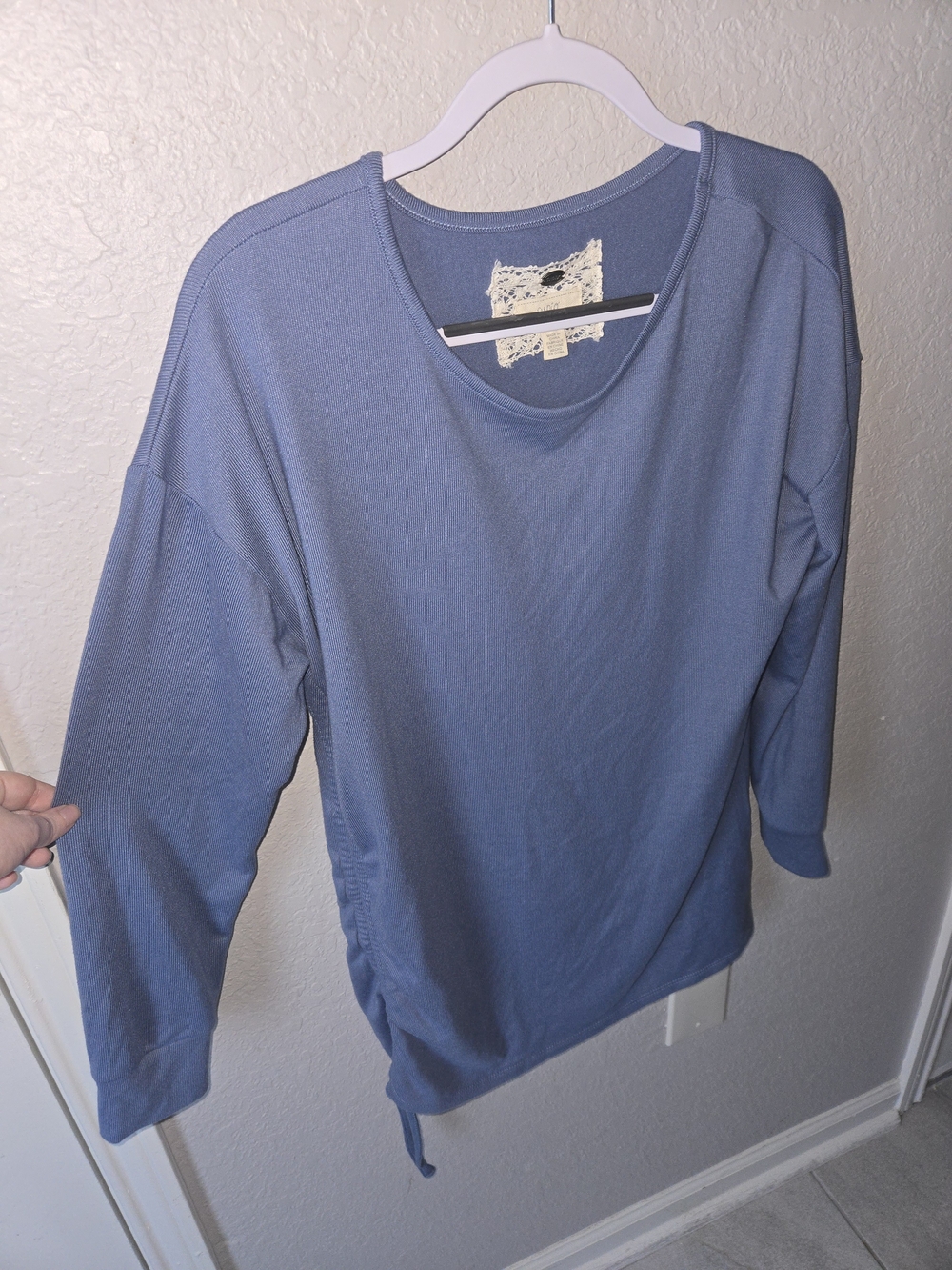 Cupio Dusty Blue Ruched Side Tie Lightweight Sweater Size L